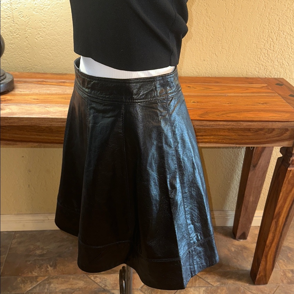 NWOT Bebe Black Leather Skater Skirt - Picture 3 of 9